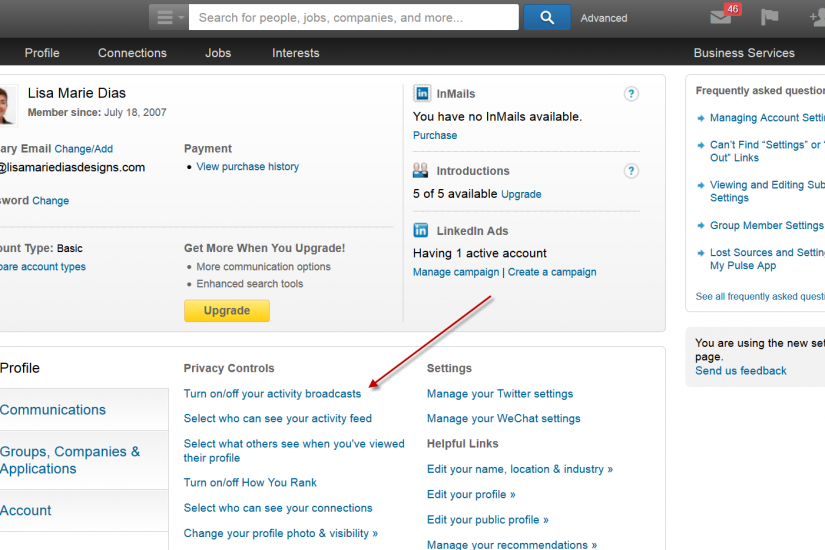 open linkedin network settings