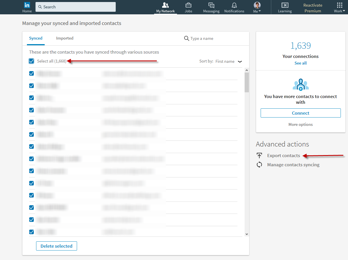 How to export LinkedIn Connections