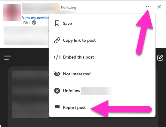 How to report a specific post on LinkedIn